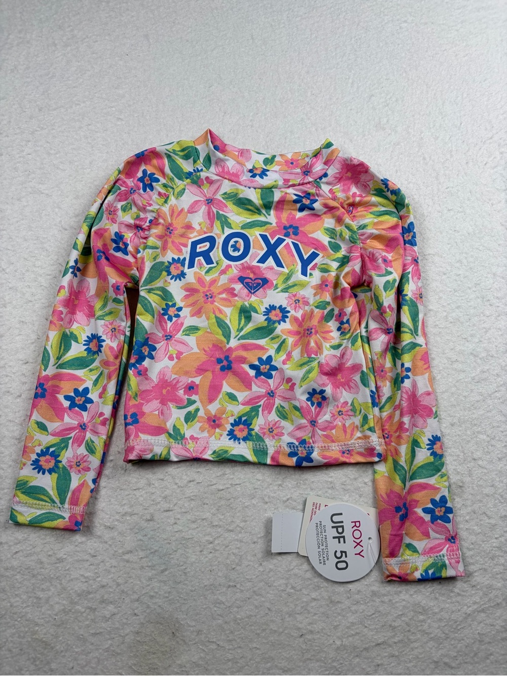 Roxy Girls' Pink Floral Long Sleeve Rash Guard Size 24M